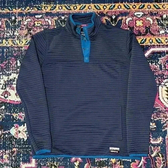 Gerry Mens Medium Navy Blue Pull-over 1/4 Snap Button Outdoor Ribbed Jacket VGC - Picture 1 of 2